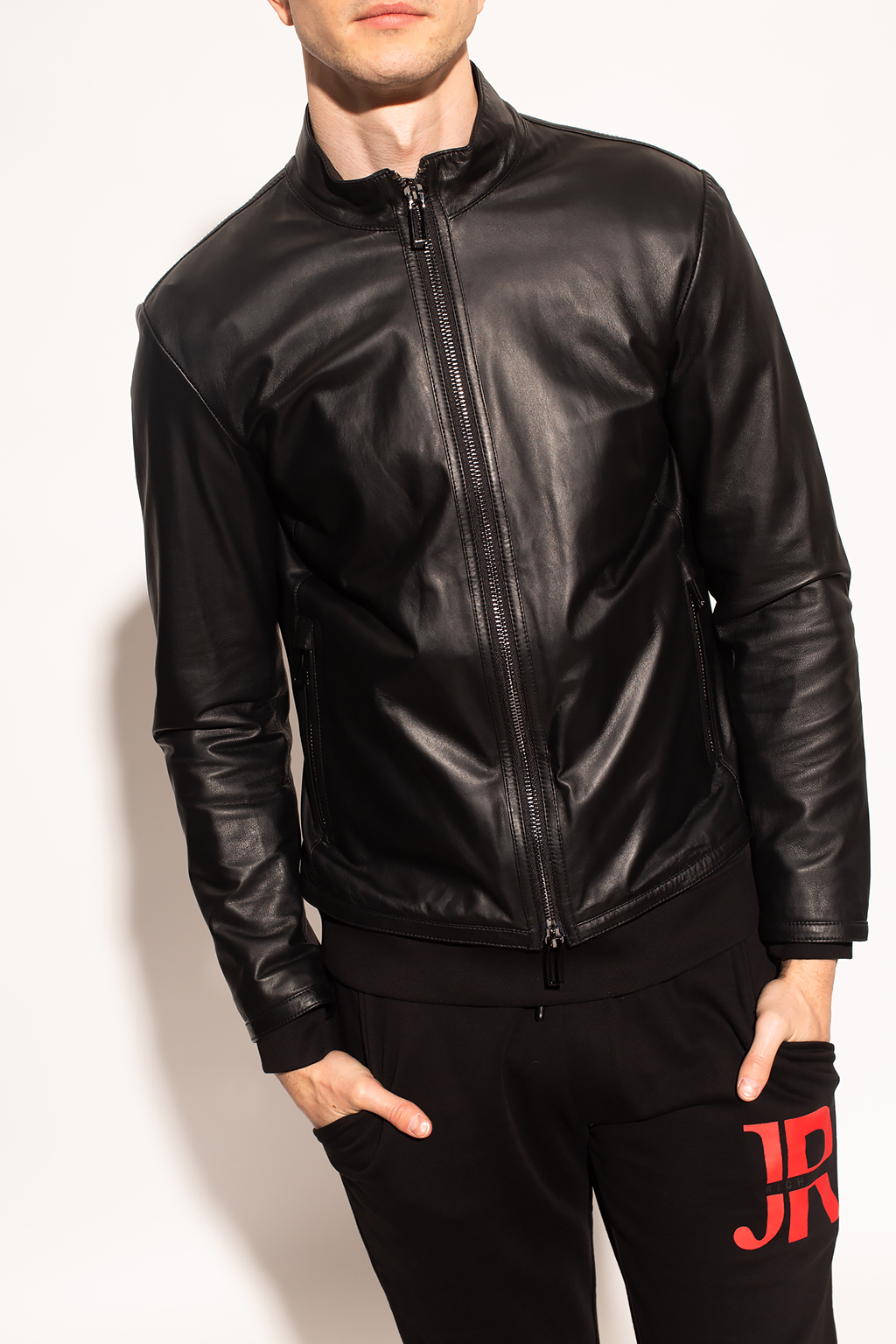 Emporio Armani Leather jacket with band collar | Men's Clothing